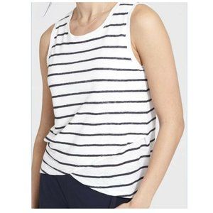 Athleta Stripe Linen Criss Cross Tank XS Blue White Sleeveless Tank Top